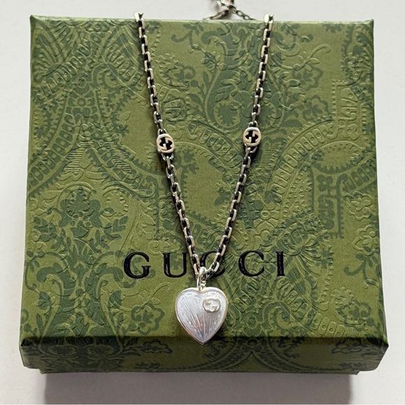 Gucci Jewelry - Authentic GUCCI Sterling Silver Interlocking G Heart Necklace - Enamel